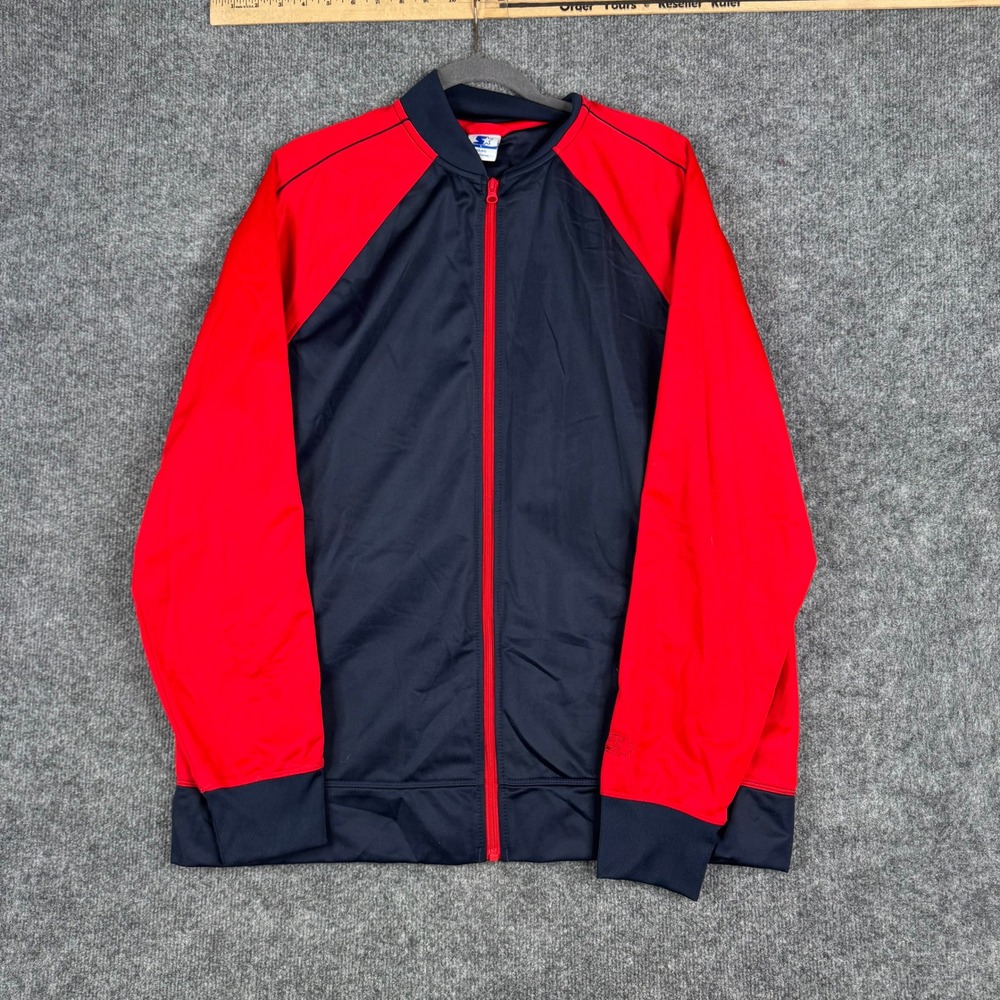 Starter Track Jacket Mens Size L Navy Blue Red Colorblock Full Zip Athletic